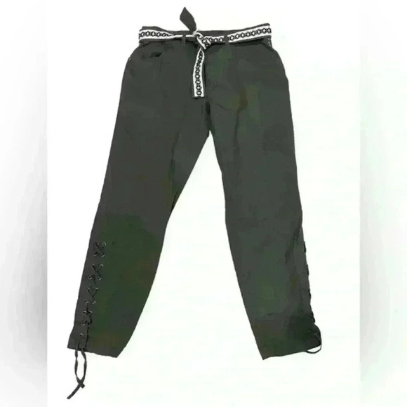 Boundless North Cropped Belted Pants‎ with Lace Up and Beading Detail Size 28 - Picture 1 of 10